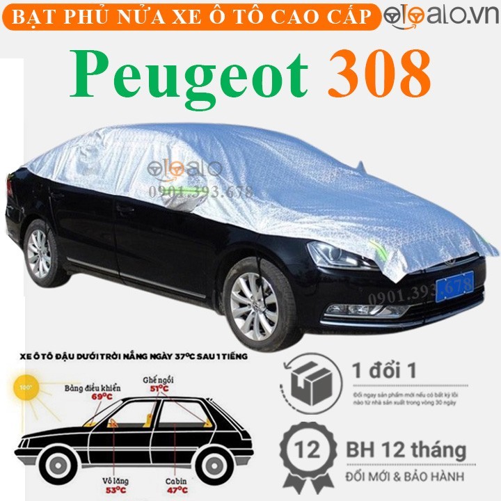 Bạt phủ nóc xe Peugeot 308 vải dù 3 lớp cao cấp - OTOALO