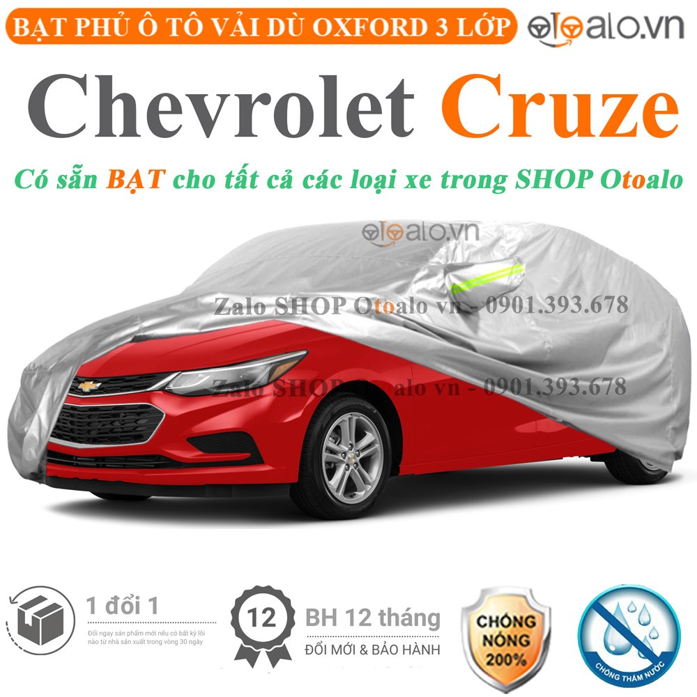 Bạt phủ xe ô tô Chevrolet Cruze vải dù 3 lớp cao cấp - OTOALO