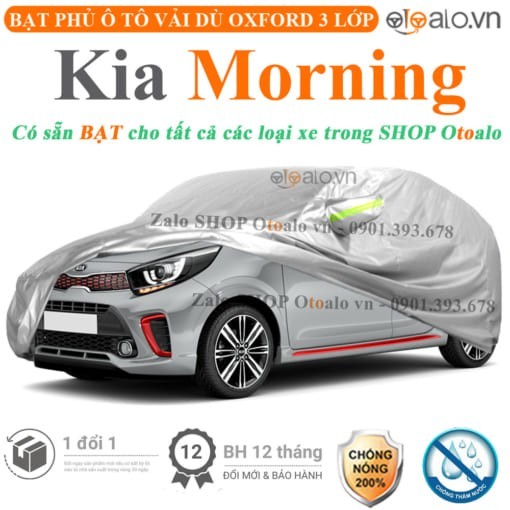 Bạt phủ xe ô tô Kia Morning vải dù 3 lớp cao cấp - OTOALO
