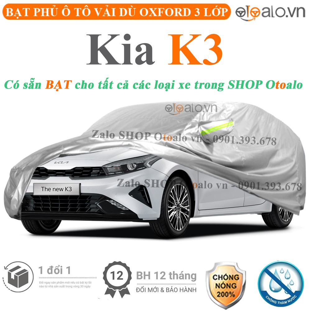 Bạt phủ xe ô tô Kia K3 vải dù 3 lớp cao cấp - OTOALO