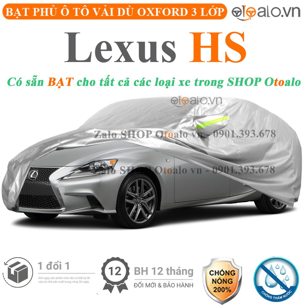 Bạt phủ xe ô tô Lexus HS vải dù 3 lớp cao cấp - OTOALO