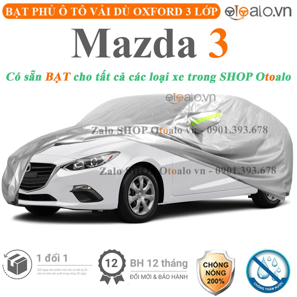 Bạt phủ xe ô tô Mazda 3 vải dù 3 lớp cao cấp - OTOALO