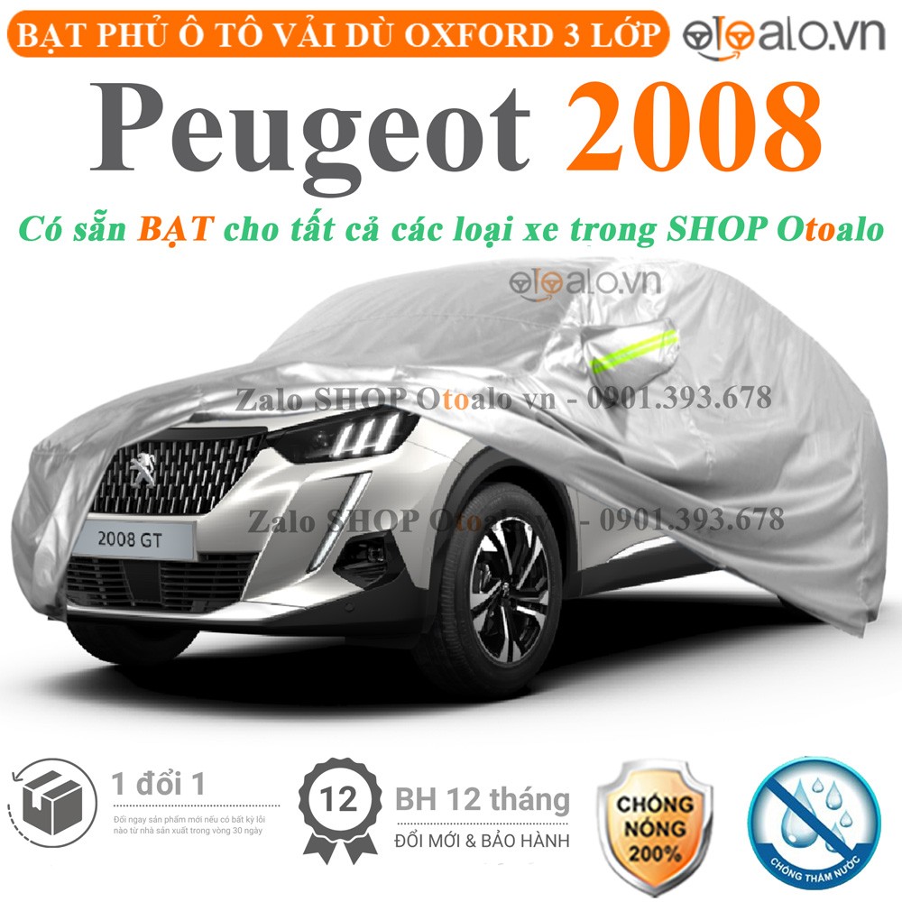Bạt phủ xe ô tô Peugeot 2008 vải dù 3 lớp cao cấp - OTOALO