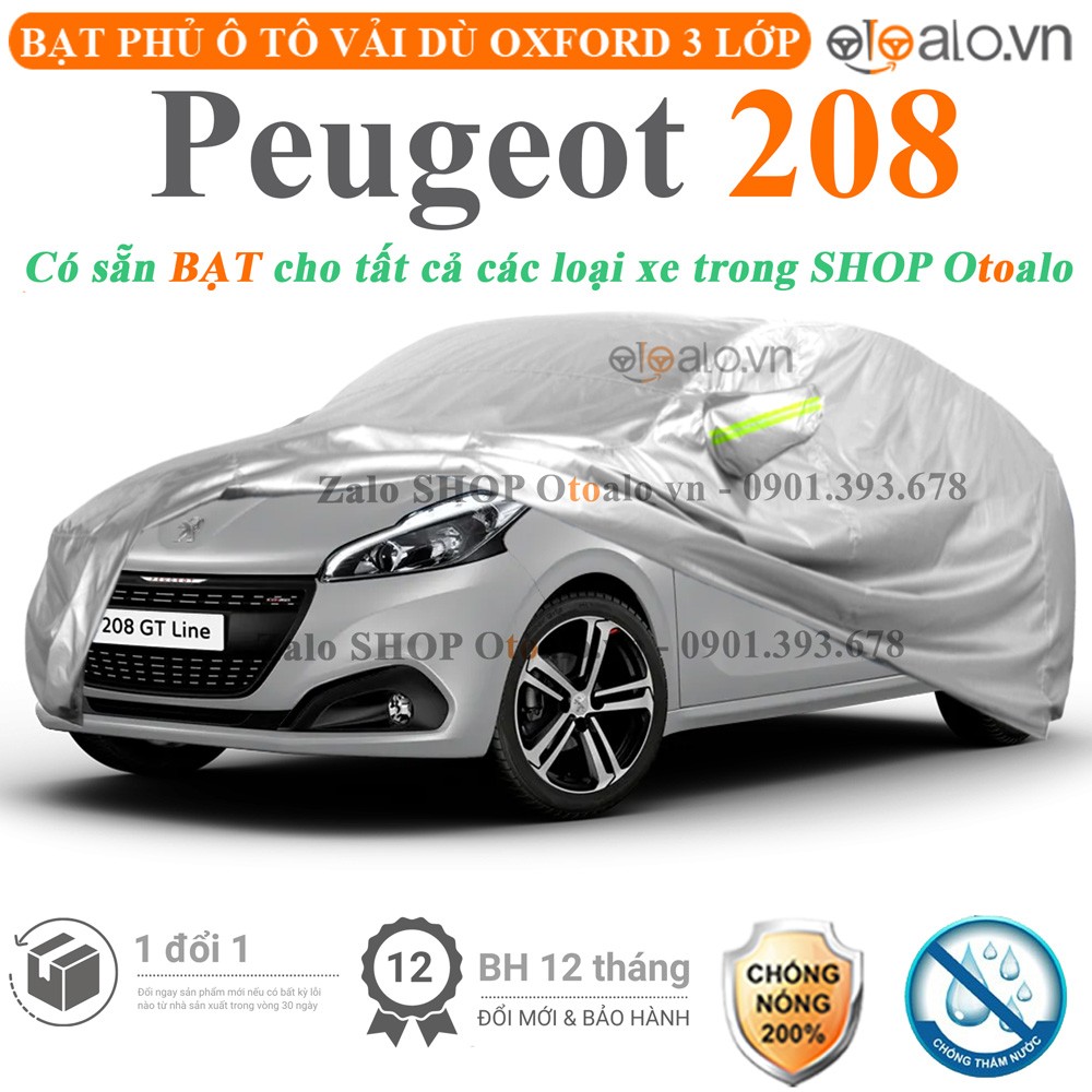 Bạt phủ xe ô tô Peugeot 208 vải dù 3 lớp cao cấp - OTOALO