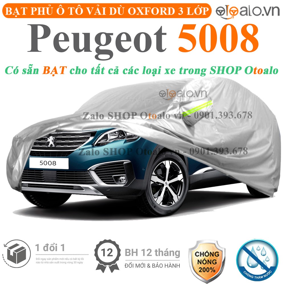 Bạt phủ xe ô tô Peugeot 5008 vải dù 3 lớp cao cấp - OTOALO