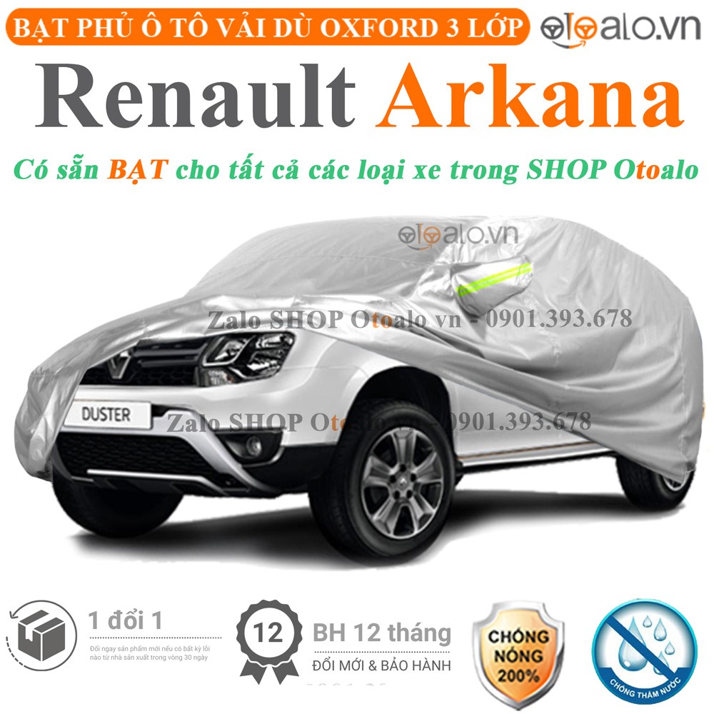 Bạt phủ xe ô tô Renault Arkana vải dù 3 lớp cao cấp - OTOALO