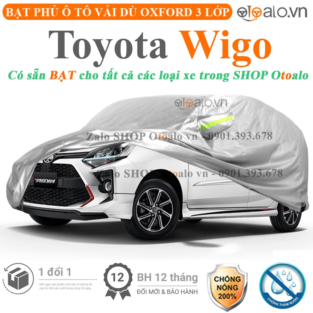 Bạt phủ xe ô tô Toyota Wigo vải dù 3 lớp cao cấp - OTOALO